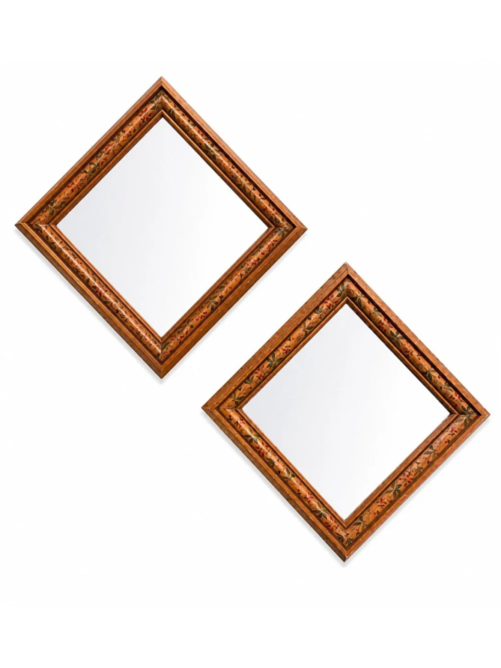 Vintage Hand Painted Floral Wood Framed Mirrors Set of 2 Cottagecore